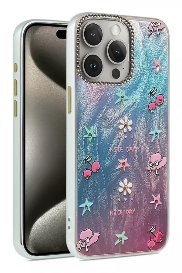 Apple iPhone 15 Pro Kılıf Blade Aynalı Desenli Kapak - Desen 4