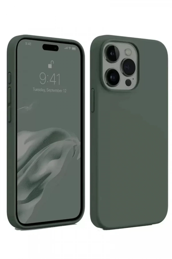 Apple iPhone 15 Pro Kılıf First Silikon - Koyu Yeşil
