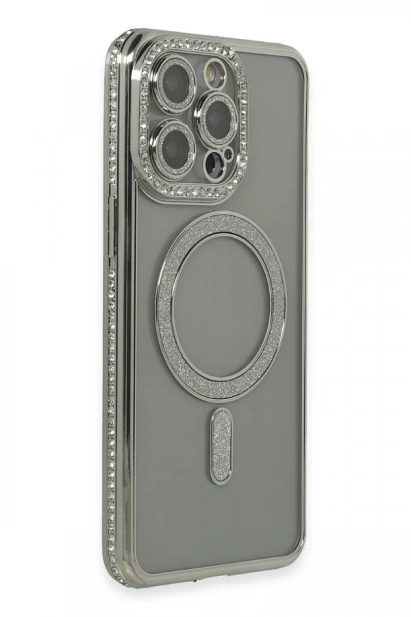 Apple iPhone 15 Pro Kılıf Joke Simli Magneticsafe Kılıf - Gri