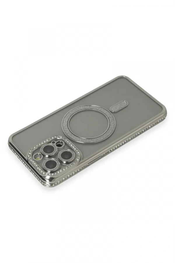 Apple iPhone 15 Pro Kılıf Joke Simli Magneticsafe Kılıf - Gri