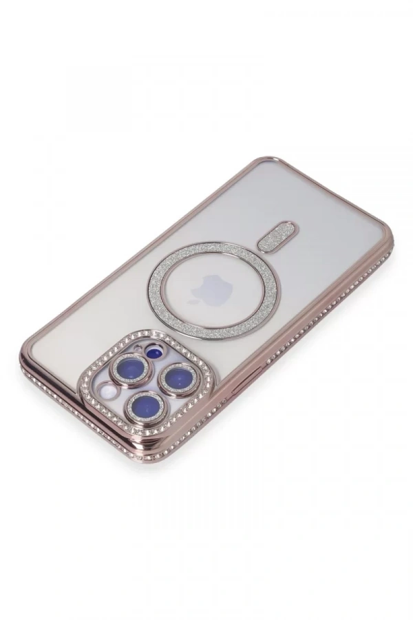 Apple iPhone 15 Pro Kılıf Joke Simli Magneticsafe Kılıf - Pembe