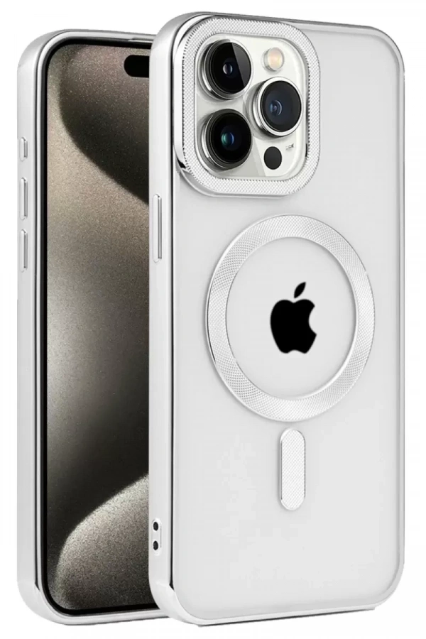 Apple iPhone 15 Pro Kılıf Kronos Magsafe Kapak - Gümüş