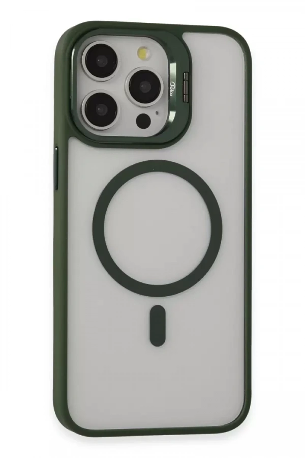 Apple iPhone 15 Pro Kılıf Roblox Lens Magsafe Standlı Kapak - Koyu Yeşil