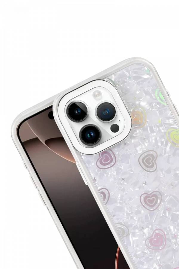 Apple iPhone 15 Pro Lumi Desenli Kapak - Beyaz