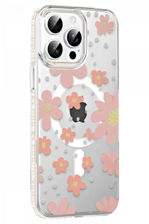 Apple iPhone 15 Pro Max Floral Magsafe Kapak - Pembe