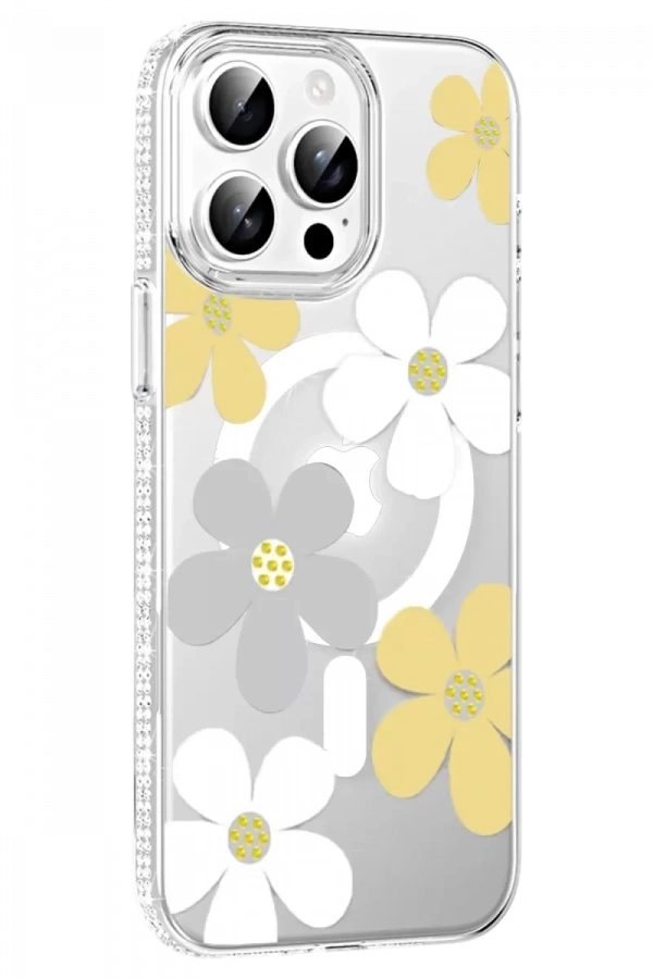Apple iPhone 15 Pro Max Floral Magsafe Kapak - Sarı