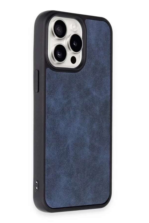 Apple iPhone 15 Pro Max Kılıf Aras Deri Kapak - Lacivert