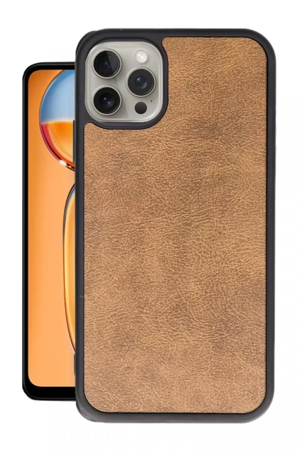 Apple iPhone 15 Pro Max Kılıf Aras Deri Kapak - Taba