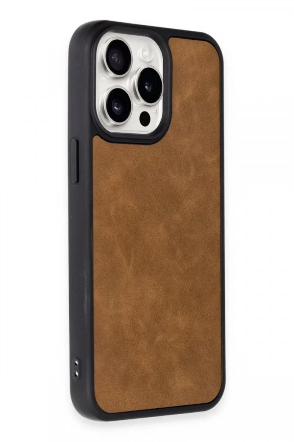 Apple iPhone 15 Pro Max Kılıf Aras Deri Kapak - Taba