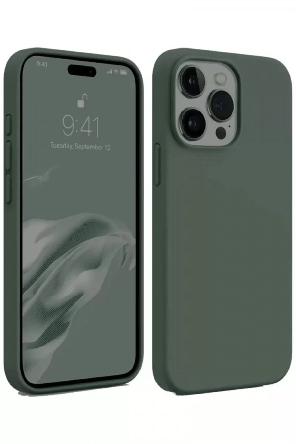 Apple iPhone 15 Pro Max Kılıf First Silikon - Koyu Yeşil