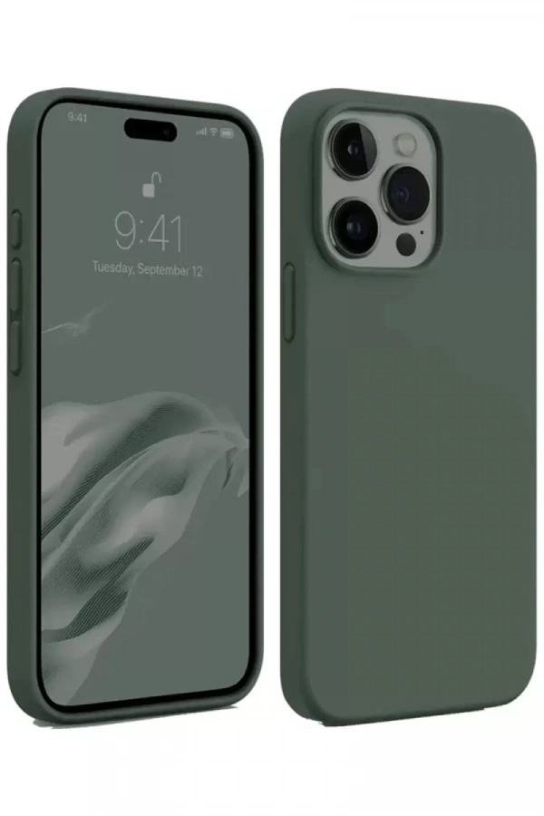 Apple iPhone 15 Pro Max Kılıf First Silikon - Koyu Yeşil