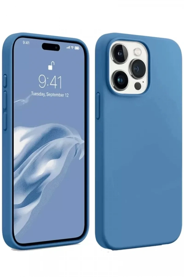 Apple iPhone 15 Pro Max Kılıf First Silikon - Mavi