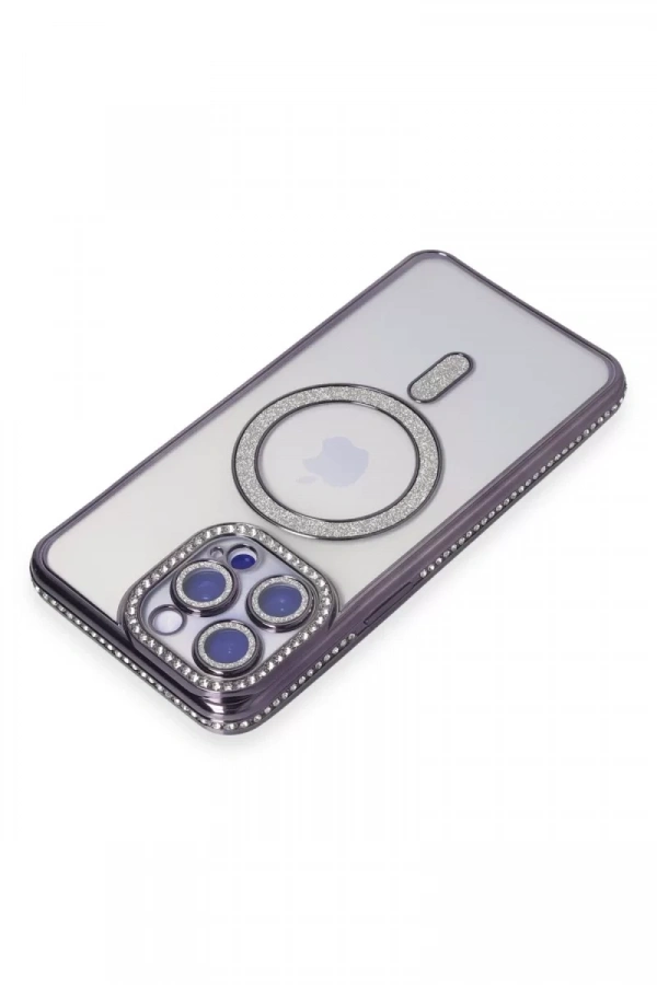 Apple iPhone 15 Pro Max Kılıf Joke Simli Magneticsafe Kılıf - Derin Mor