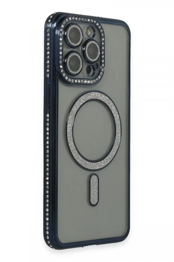 Apple iPhone 15 Pro Max Kılıf Joke Simli Magneticsafe Kılıf - Lacivert