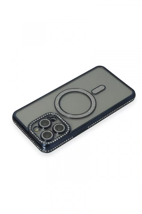 Apple iPhone 15 Pro Max Kılıf Joke Simli Magneticsafe Kılıf - Lacivert