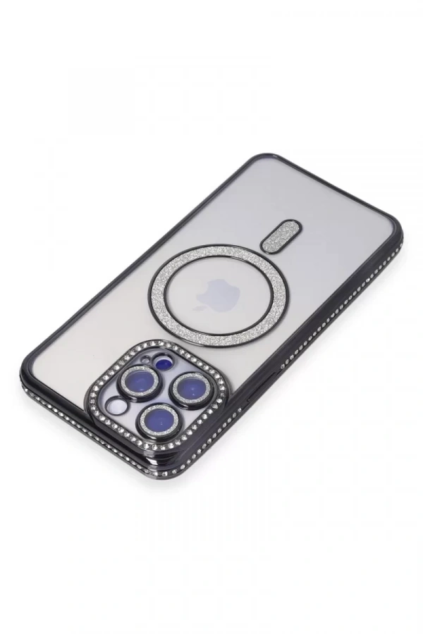 Apple iPhone 15 Pro Max Kılıf Joke Simli Magneticsafe Kılıf - Siyah