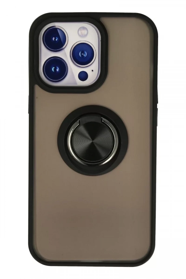 Apple iPhone 15 Pro Max Kılıf Montreal Yüzüklü Silikon Kapak - Siyah