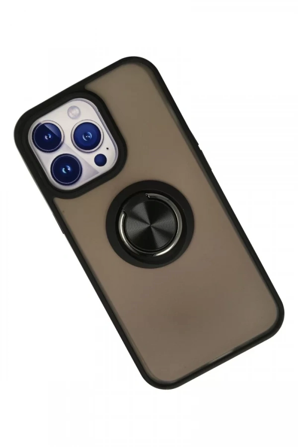 Apple iPhone 15 Pro Max Kılıf Montreal Yüzüklü Silikon Kapak - Siyah