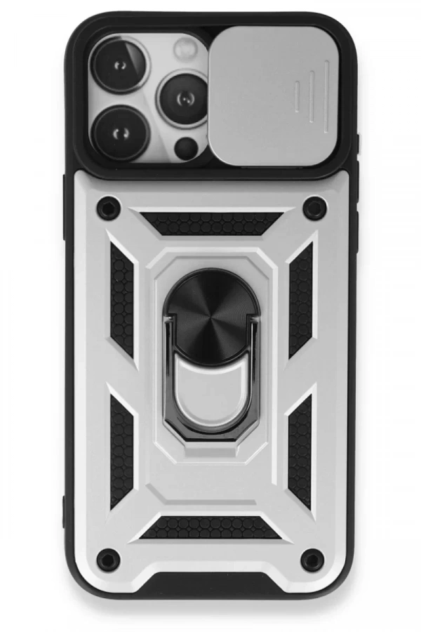Apple iPhone 15 Pro Max Kılıf Pars Lens Yüzüklü Silikon - Gümüş