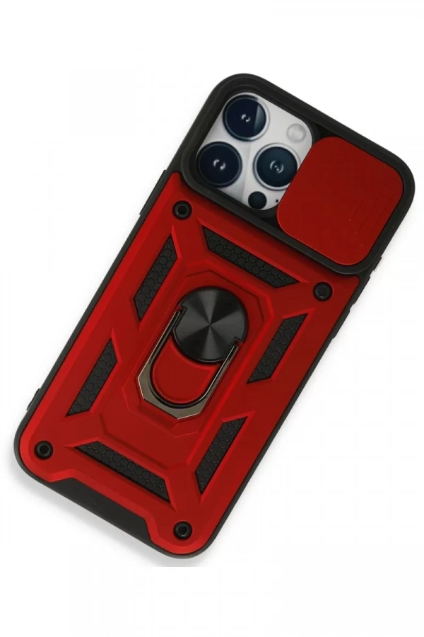 Apple iPhone 15 Pro Max Kılıf Pars Lens Yüzüklü Silikon - Kırmızı
