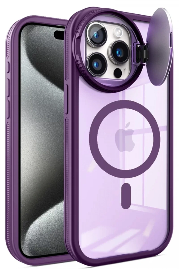 Apple iPhone 15 Pro Max Kılıf Teleskop Lens Magsafe Silikon Kapak - Derin Mor