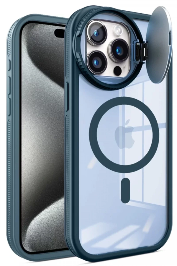 Apple iPhone 15 Pro Max Kılıf Teleskop Lens Magsafe Silikon Kapak - Lacivert