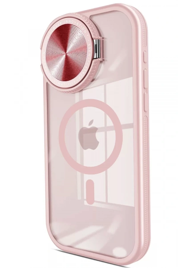 Apple iPhone 15 Pro Max Kılıf Teleskop Lens Magsafe Silikon Kapak - Pembe