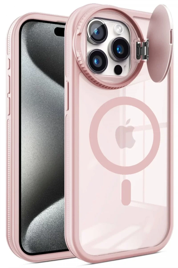 Apple iPhone 15 Pro Max Kılıf Teleskop Lens Magsafe Silikon Kapak - Pembe