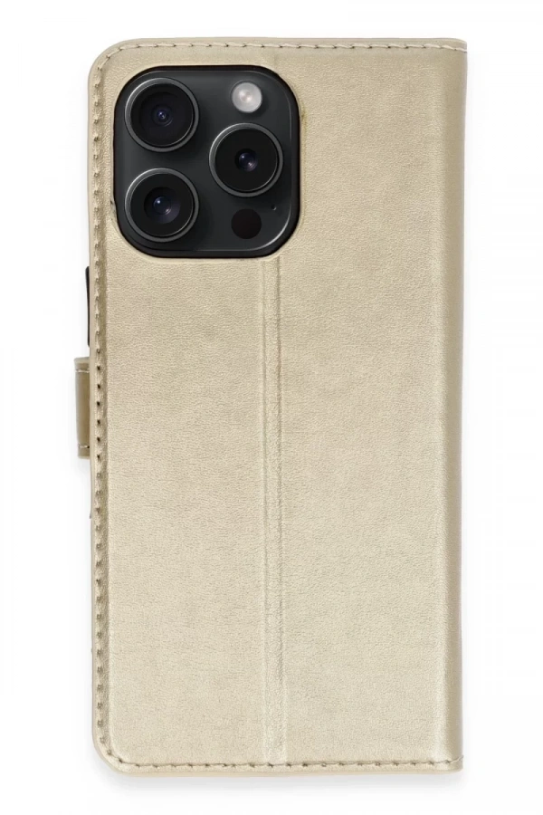 Apple iPhone 15 Pro Max Kılıf Trend S Plus Kapaklı Kılıf - Gold