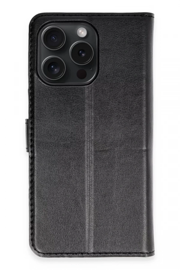 Apple iPhone 15 Pro Max Kılıf Trend S Plus Kapaklı Kılıf - Siyah