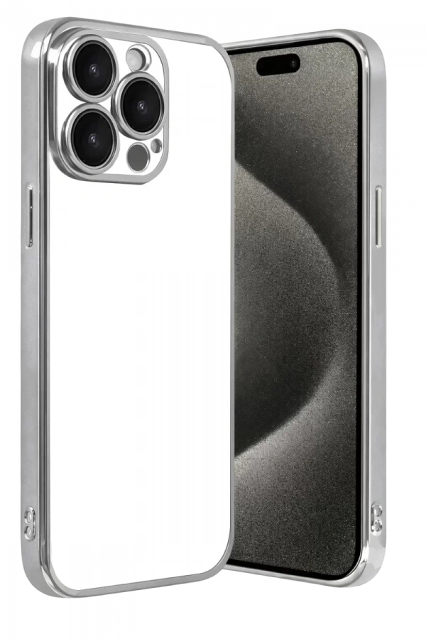 Apple iPhone 15 Pro Max Lensli Silikon - Gümüş