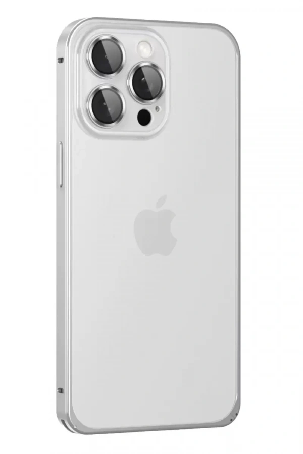 Apple iPhone 15 Pro Max Metal Bumper Mat Kapak - Gümüş