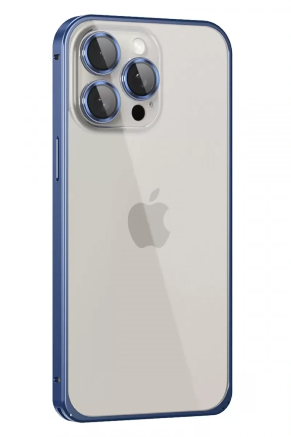 Apple iPhone 15 Pro Metal Bumper Mat Kapak - Lacivert