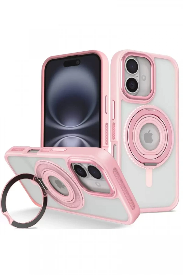 Apple iPhone 16 Banza Magsafe Standlı Kapak - Pembe