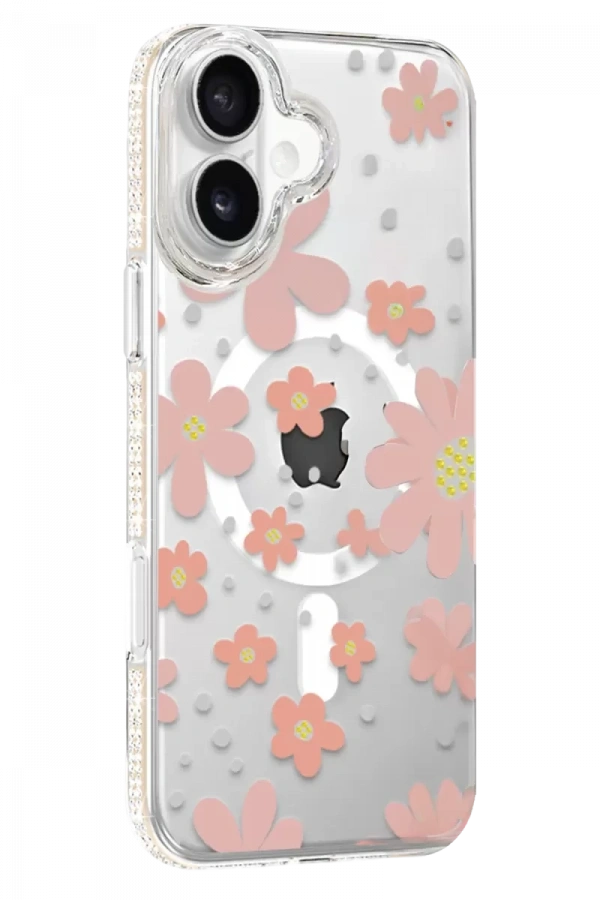 Apple iPhone 16 Floral Magsafe Kapak - Pembe