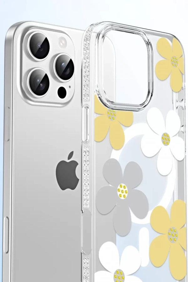 Apple iPhone 16 Floral Magsafe Kapak - Sarı