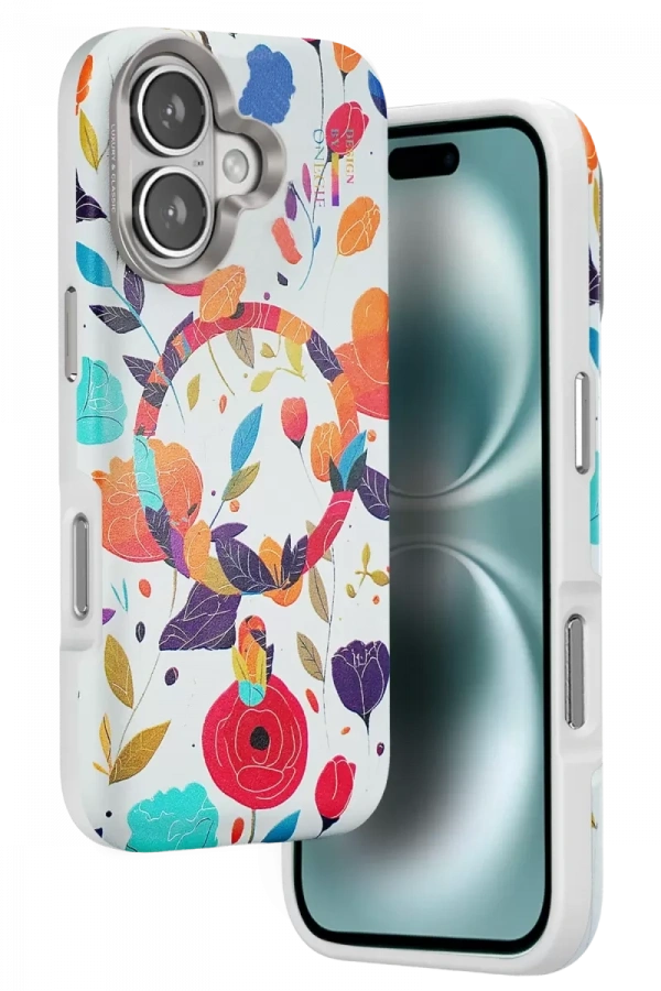 Apple iPhone 16 Flower Series Magsafe Kapak - Beyaz