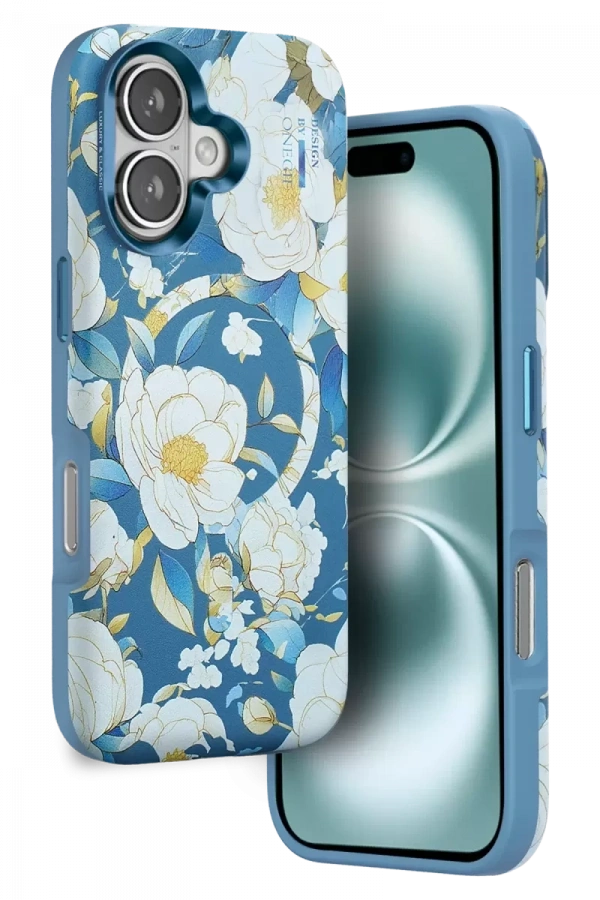 Apple iPhone 16 Flower Series Magsafe Kapak - Mavi