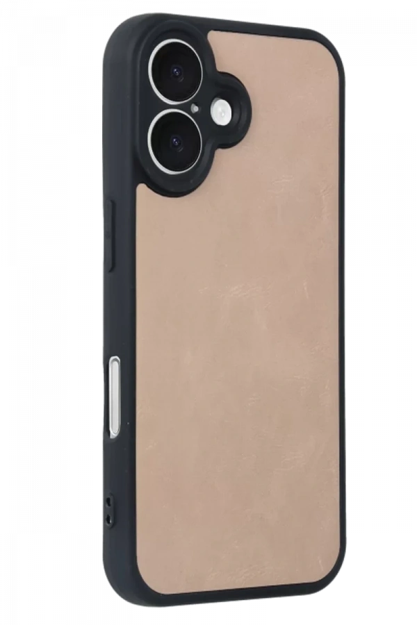 Apple iPhone 16 Kılıf Aras Deri Kapak - Pudra