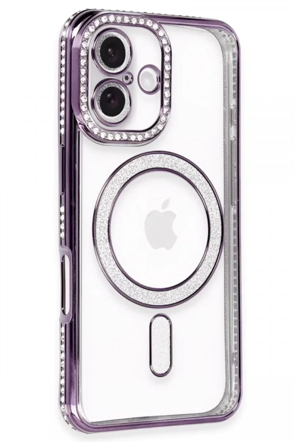 Apple iPhone 16 Kılıf Joke Simli Magneticsafe Kılıf - Derin Mor