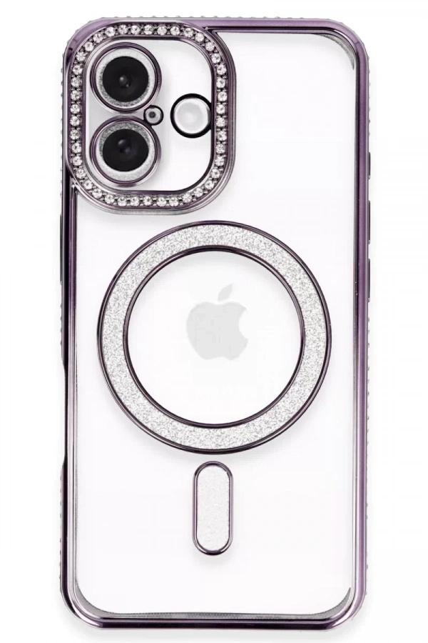 Apple iPhone 16 Kılıf Joke Simli Magneticsafe Kılıf - Derin Mor