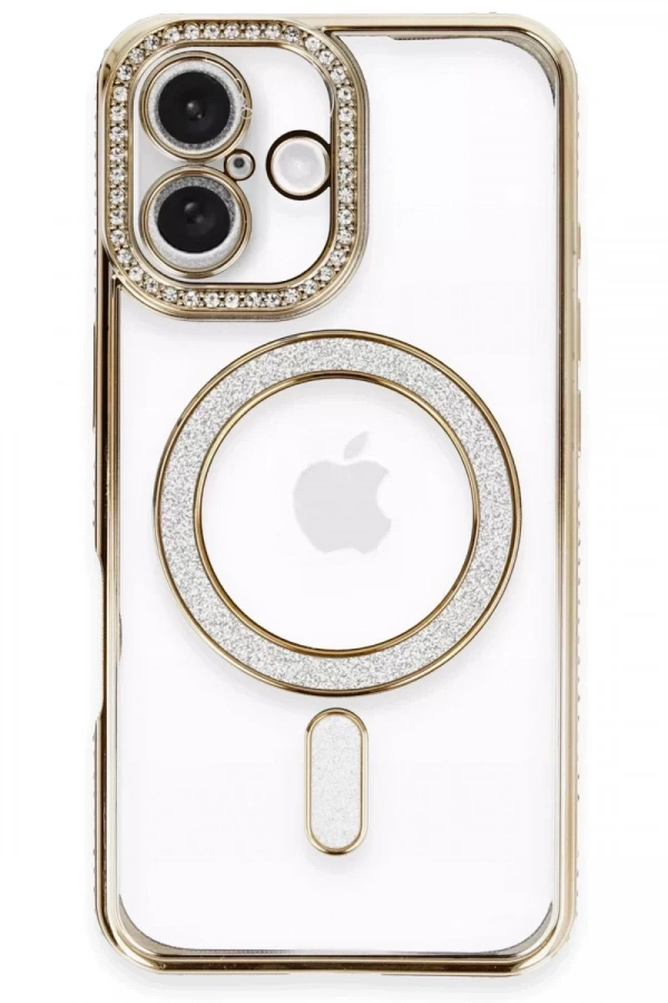 Apple iPhone 16 Kılıf Joke Simli Magneticsafe Kılıf - Gold