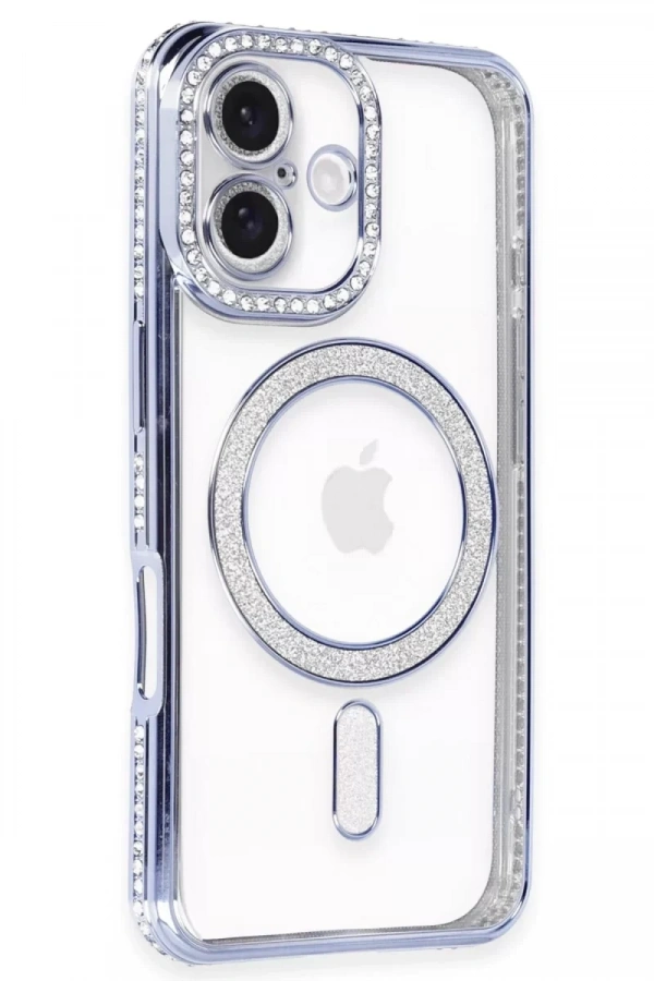 Apple iPhone 16 Kılıf Joke Simli Magneticsafe Kılıf - Mavi