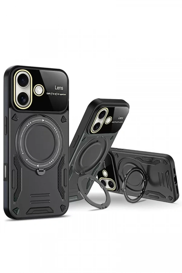 Apple iPhone 16 Kılıf Joy Lens Standlı Kapak - Kırmızı