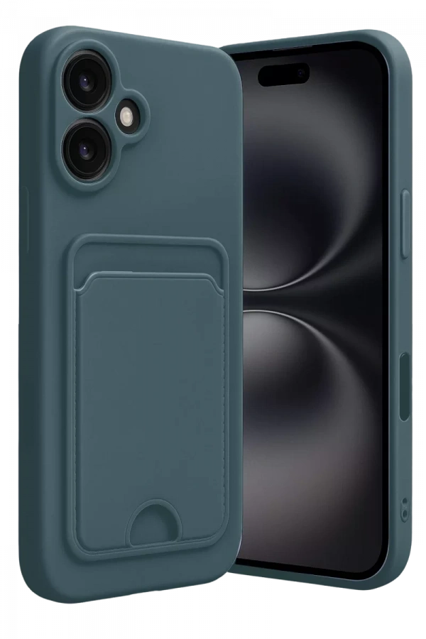 Apple iPhone 16 Kılıf Kelvin Kartvizitli Silikon - Koyu Yeşil