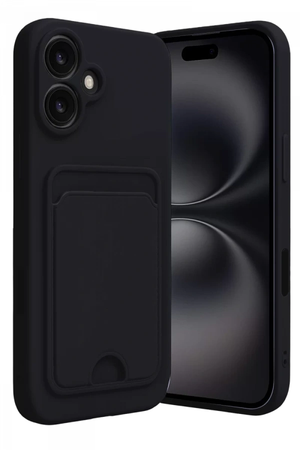 Apple iPhone 16 Kılıf Kelvin Kartvizitli Silikon - Siyah