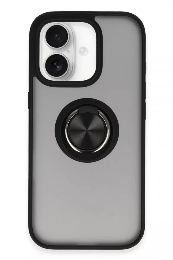 Apple iPhone 16 Kılıf Montreal Yüzüklü Silikon Kapak - Siyah