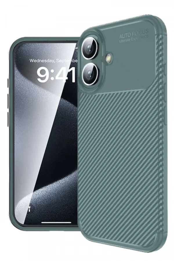 Apple iPhone 16 Plus Kılıf Auto Focus Karbon Kapak - Koyu Yeşil