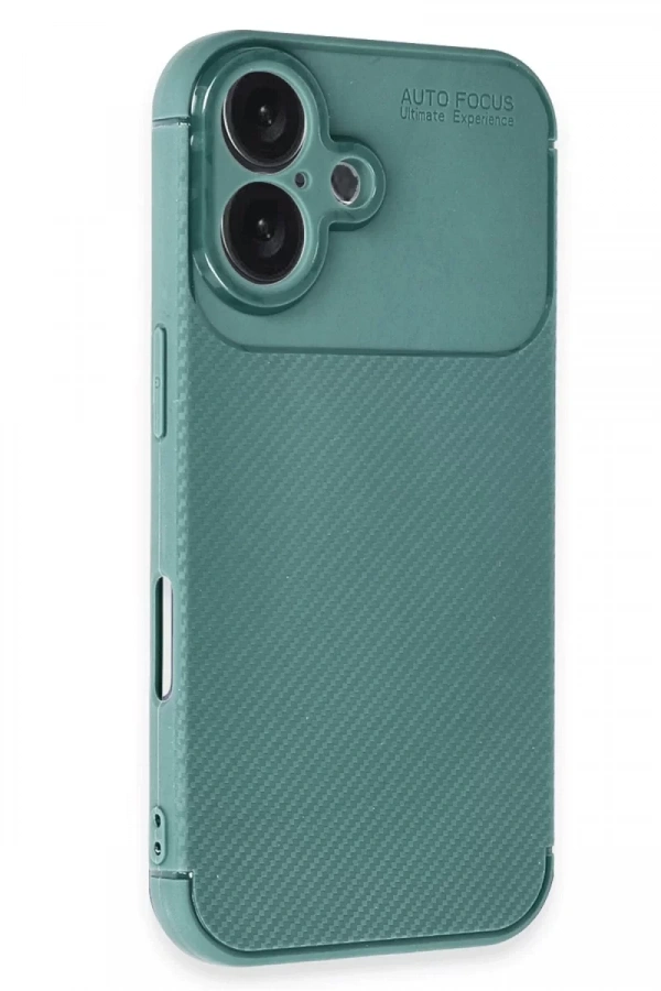Apple iPhone 16 Plus Kılıf Auto Focus Karbon Kapak - Koyu Yeşil