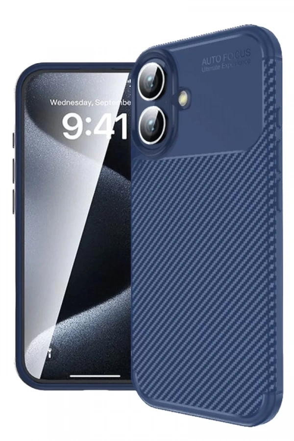 Apple iPhone 16 Plus Kılıf Auto Focus Karbon Kapak - Lacivert